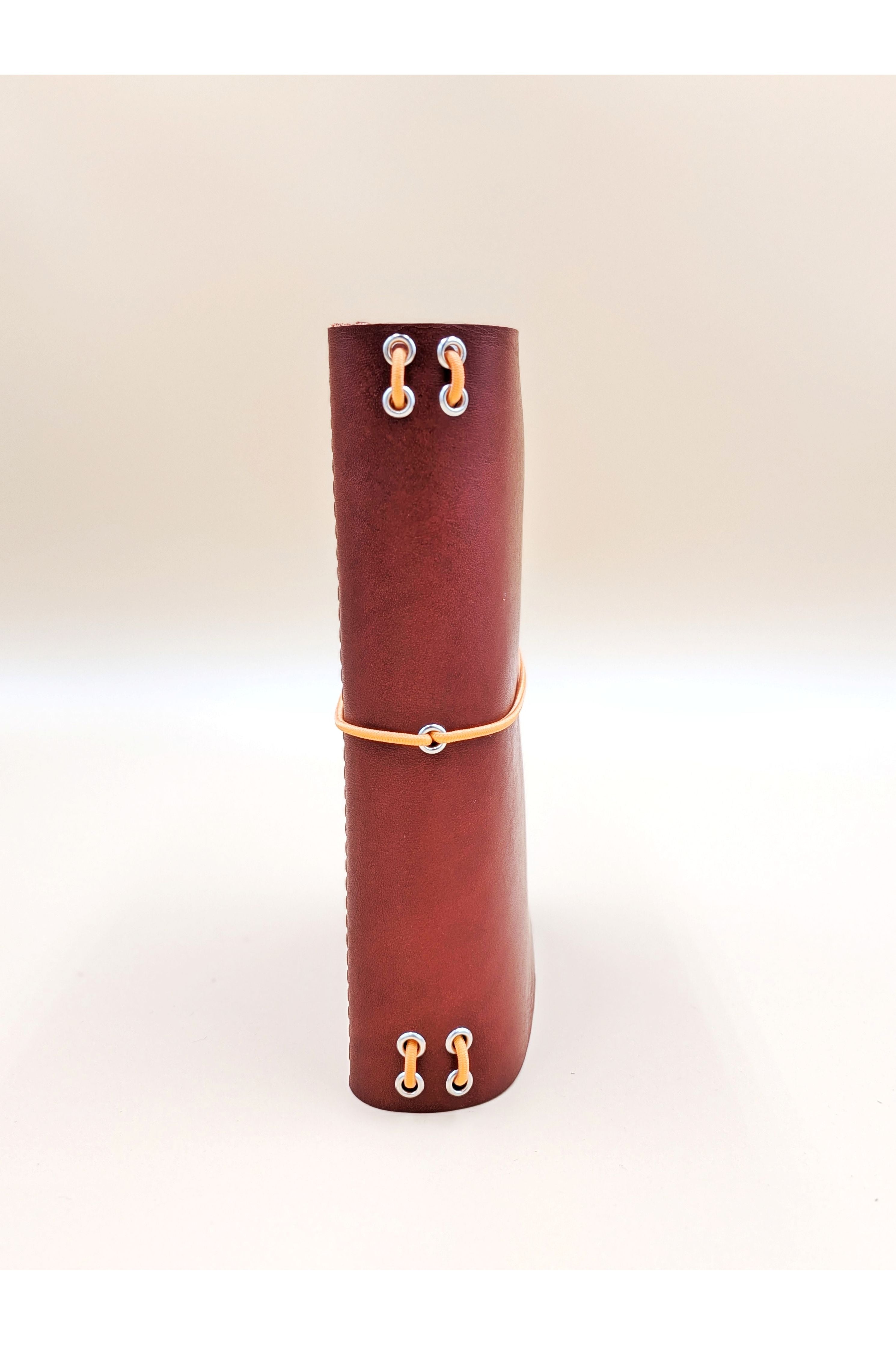 A6 leather journal cover Cognac colour spine view