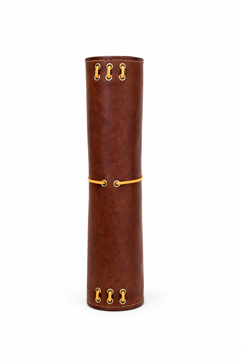 A5 tri-fold leather journal cover Cognac colour spine view