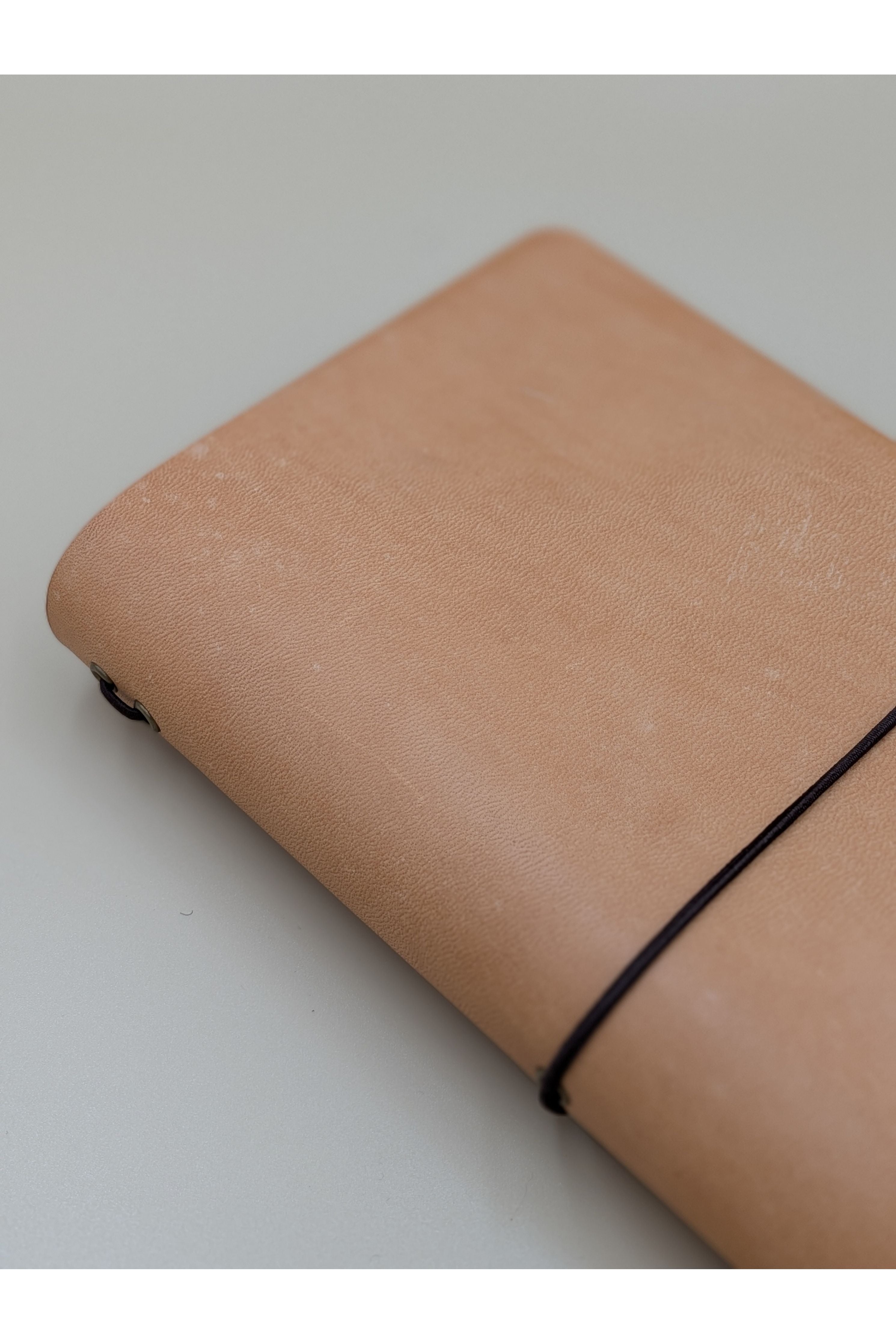 Traveller's (Traverller's Notebook) size leather journal cover Beach Sand / Tan colour spine and side view