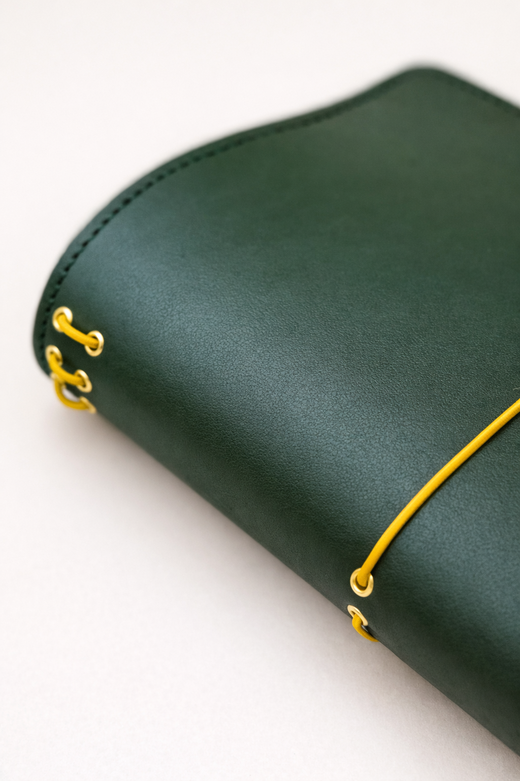 A5 leather journal cover Forrest Green colour side on view