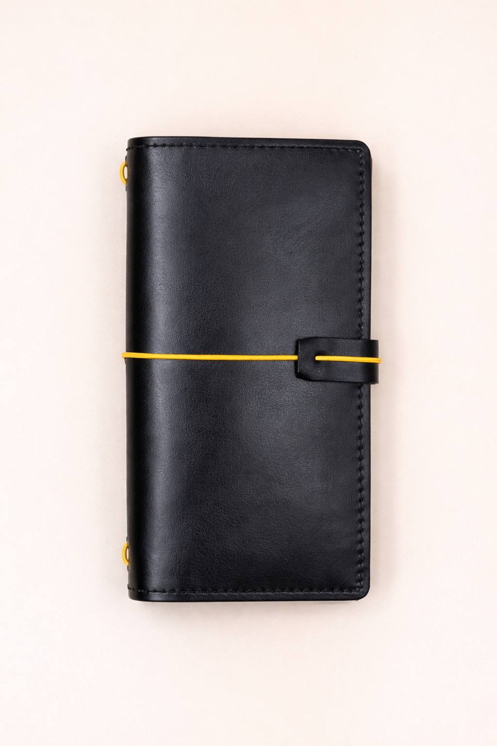 Traveller's (Traverller's Notebook) size leather journal cover Jet Black colour front view