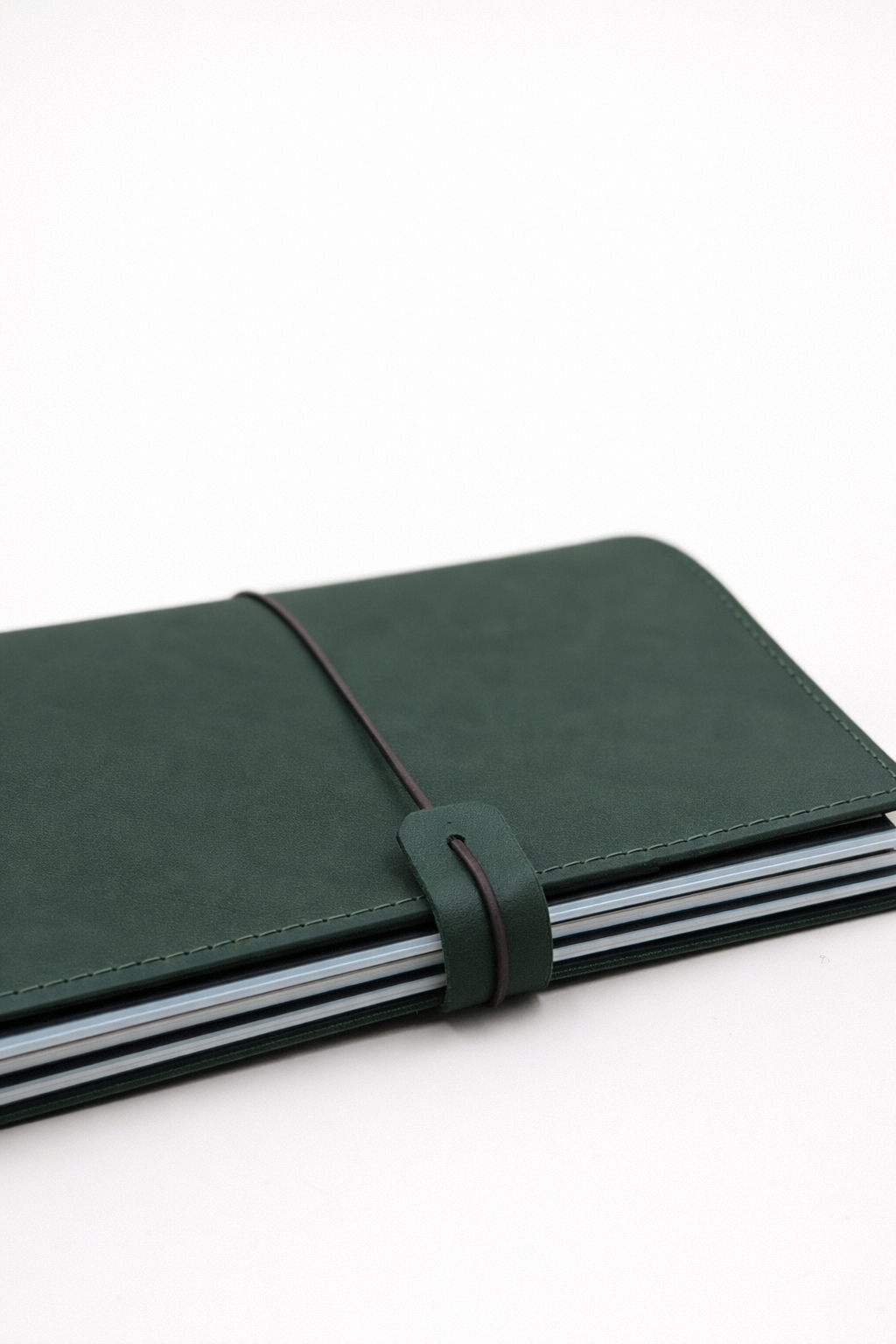 Leather bi-fold journal covers in forest green colour opening view